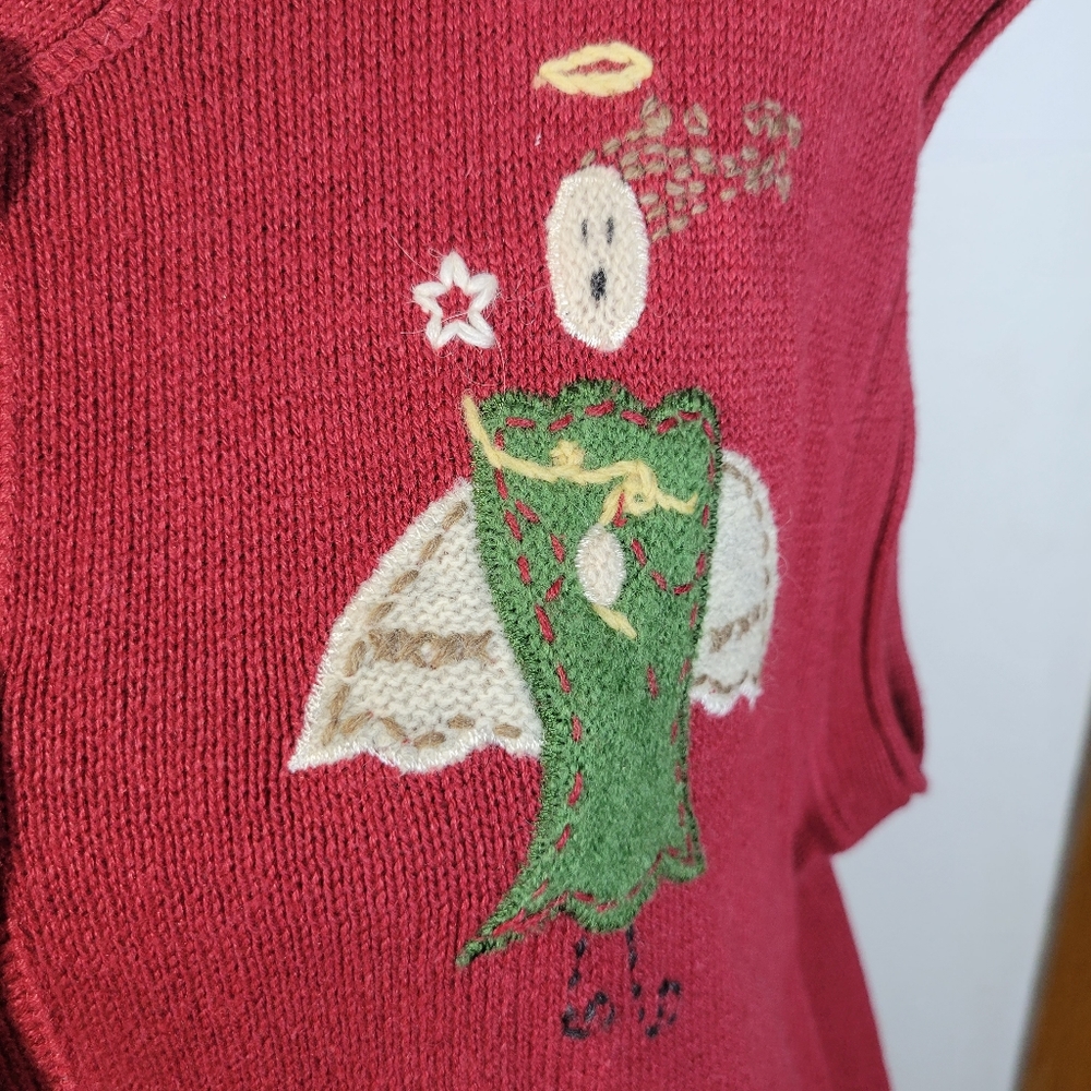 Womens Woolrich Sleeveless Christmas sweater Ruby Red size XL Cotton Wool Blend - Picture 5 of 10